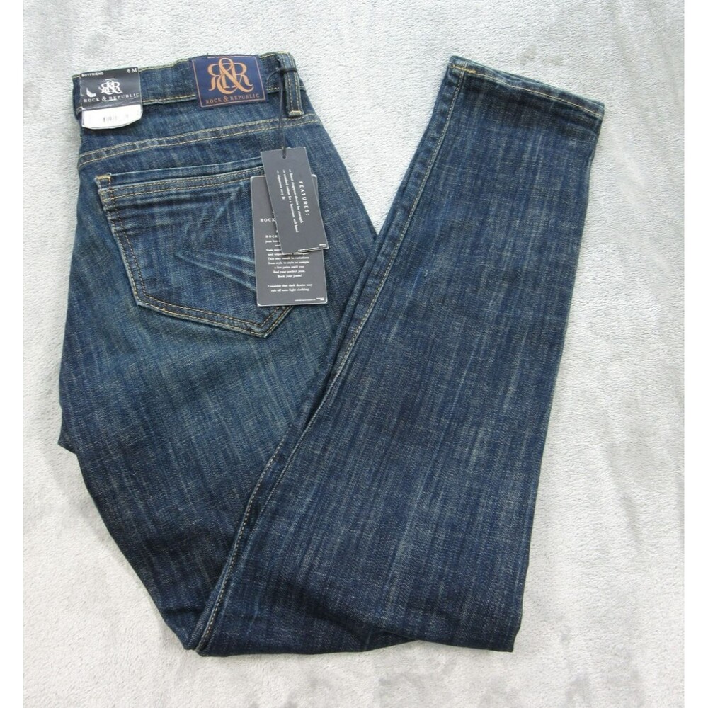 NWT Rock & Republic EMO Jeans Women's Size 6 M Skinny Boyfriend Dark Wash Blue